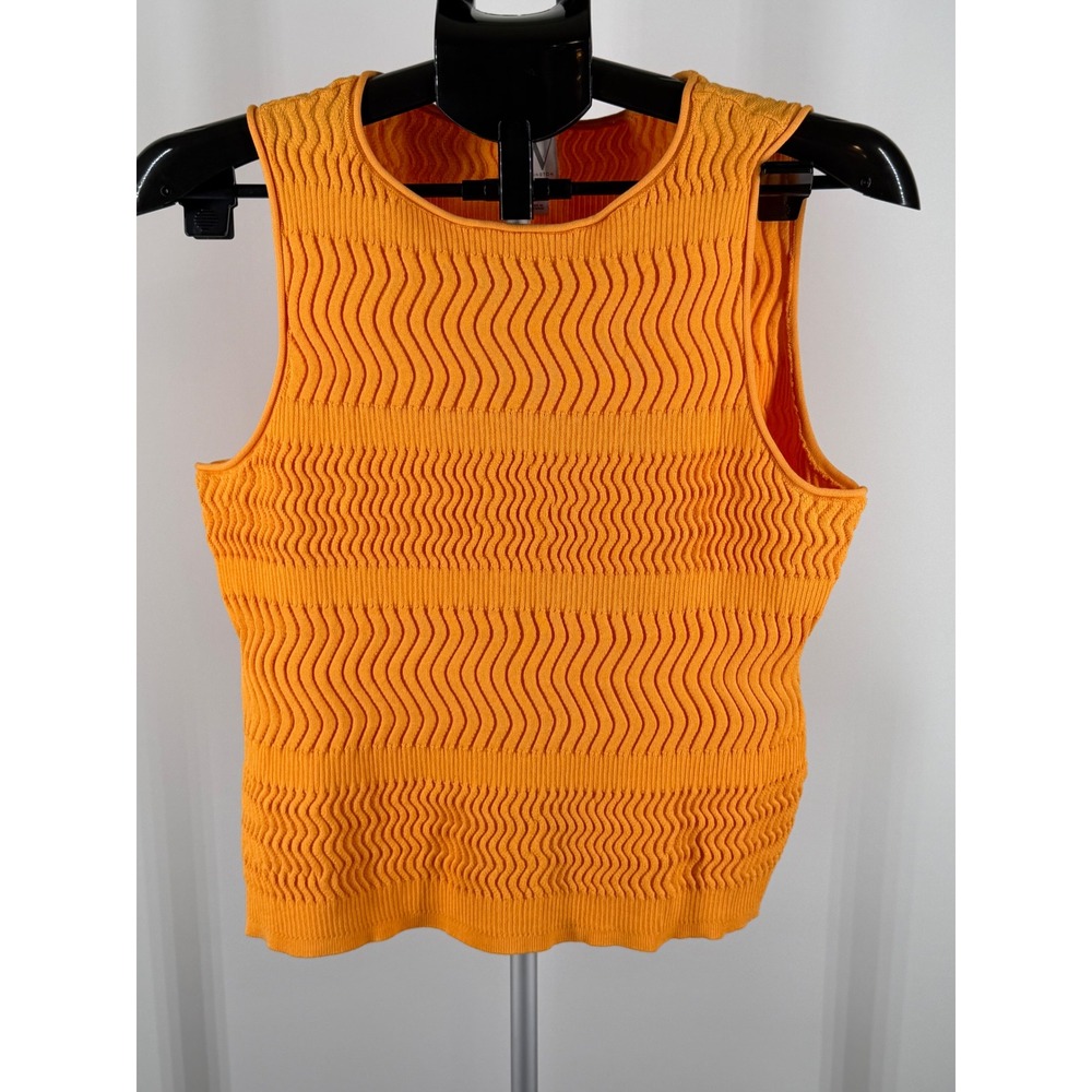 Worthington Orange Wavy Textured Knit Sleeveless Shell Top Size‎ L